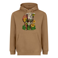 Toasted Coconut hereford bull with sunflowers Heavyweight Hoodie - LillyAllenDesigns