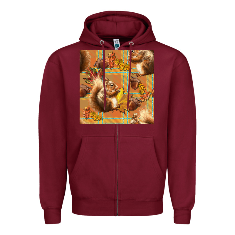 Fall Squirrel And Plaid Seamless Zipper Hoodie by BundleAndBundleShop | Teevron