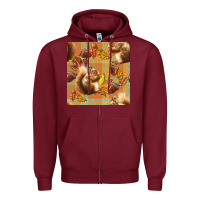Burgundy fall squirrel and plaid seamless Zipper Hoodie - BundleAndBundleShop