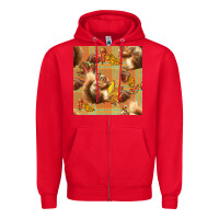 Red fall squirrel and plaid seamless Zipper Hoodie - BundleAndBundleShop