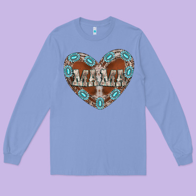 Mama Heart Cowhide Long Sleeve Tee Designed By Cowhidedigitalart