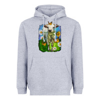 Heather Grey charolais heifer with sunflower and daisies Heavyweight Hoodie - LillyAllenDesigns