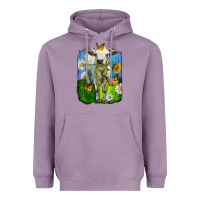 Lavender charolais heifer with sunflower and daisies Heavyweight Hoodie - LillyAllenDesigns