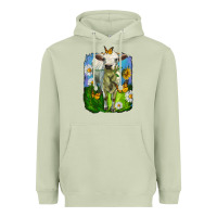 Matcha charolais heifer with sunflower and daisies Heavyweight Hoodie - LillyAllenDesigns