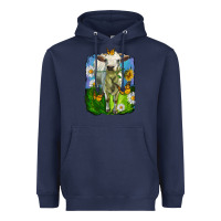 Navy charolais heifer with sunflower and daisies Heavyweight Hoodie - LillyAllenDesigns
