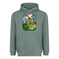 Sage charolais heifer with sunflower and daisies Heavyweight Hoodie - LillyAllenDesigns