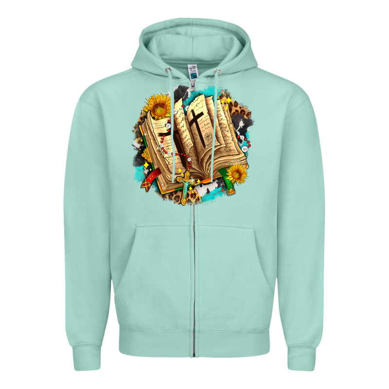 Cross With Bible And Sunflowers Zipper Hoodie by AdoDesignShop | Teevron