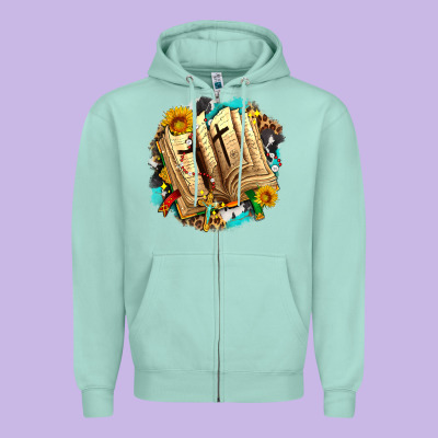 Cross With Bible And Sunflowers Zipper Hoodie Designed By Adodesignshop