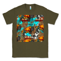 Army Green western sunset bison and sunflowers seamless pattern Classic Tee - HRA Design Shop