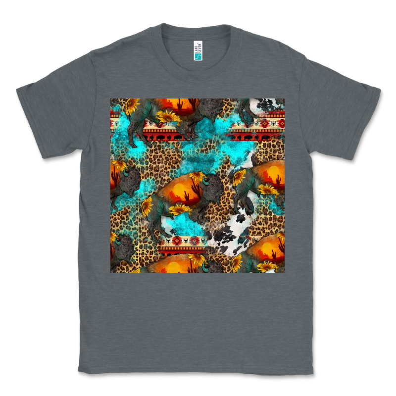 Western Sunset Bison And Sunflowers Seamless Pattern Classic Tee by HRA Design Shop | Teevron