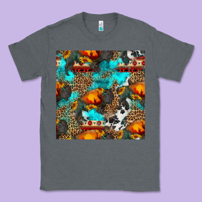 Western Sunset Bison And Sunflowers Seamless Pattern Classic Tee Designed By Hra Design Shop