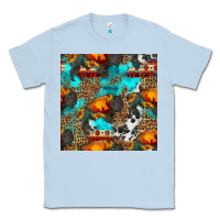 Dusty Blue western sunset bison and sunflowers seamless pattern Classic Tee - HRA Design Shop