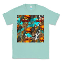 Seafoam western sunset bison and sunflowers seamless pattern Classic Tee - HRA Design Shop