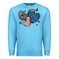 Ocean Blue american flag leopard hearts Premium Sweatshirt - MaliasSmallBusiness