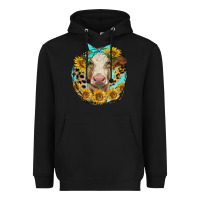 Black simmental heifer with sunflowers and leopard Heavyweight Hoodie - LillyAllenDesigns