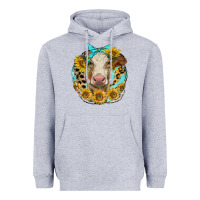 Heather Grey simmental heifer with sunflowers and leopard Heavyweight Hoodie - LillyAllenDesigns