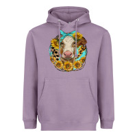 Lavender simmental heifer with sunflowers and leopard Heavyweight Hoodie - LillyAllenDesigns