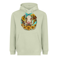 Matcha simmental heifer with sunflowers and leopard Heavyweight Hoodie - LillyAllenDesigns