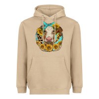 Mushroom simmental heifer with sunflowers and leopard Heavyweight Hoodie - LillyAllenDesigns
