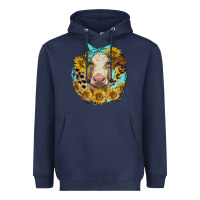 Navy simmental heifer with sunflowers and leopard Heavyweight Hoodie - LillyAllenDesigns