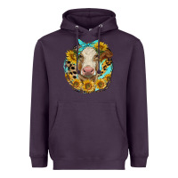 Plum simmental heifer with sunflowers and leopard Heavyweight Hoodie - LillyAllenDesigns