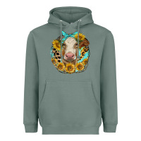 Sage simmental heifer with sunflowers and leopard Heavyweight Hoodie - LillyAllenDesigns