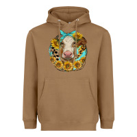 Toasted Coconut simmental heifer with sunflowers and leopard Heavyweight Hoodie - LillyAllenDesigns