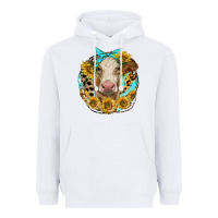White simmental heifer with sunflowers and leopard Heavyweight Hoodie - LillyAllenDesigns
