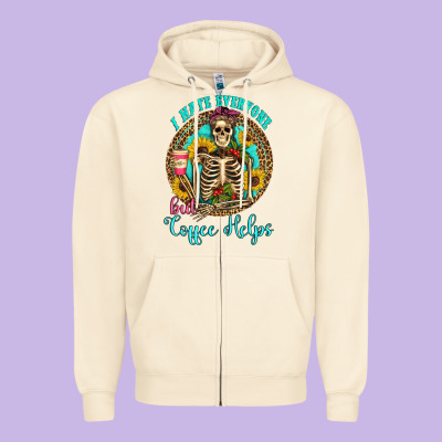 I Hate Everyone But Coffee Helps Western Skeleton Coffee Sunflowers Zipper Hoodie Designed By Artiststas