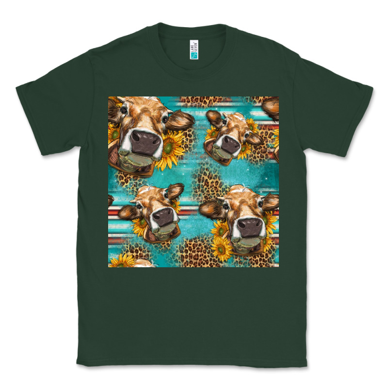 Western Sunflowers Cow Seamless Pattern Classic Tee by HRA Design Shop | Teevron