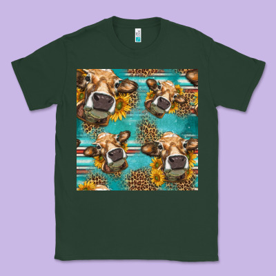 Western Sunflowers Cow Seamless Pattern Classic Tee Designed By Hra Design Shop