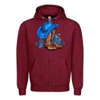 Burgundy valentines day blue boots cowgirl hat and roses Zipper Hoodie - AdoDesignShop