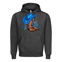 Charcoal Heather valentines day blue boots cowgirl hat and roses Zipper Hoodie - AdoDesignShop