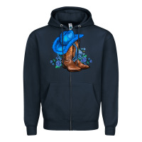 Navy valentines day blue boots cowgirl hat and roses Zipper Hoodie - AdoDesignShop