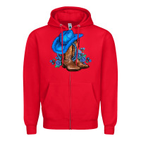 Red valentines day blue boots cowgirl hat and roses Zipper Hoodie - AdoDesignShop