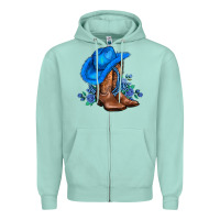 Seafoam valentines day blue boots cowgirl hat and roses Zipper Hoodie - AdoDesignShop