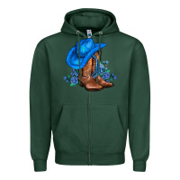 Sports Green valentines day blue boots cowgirl hat and roses Zipper Hoodie - AdoDesignShop