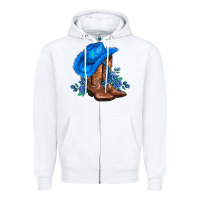 Valentines Day Blue Boots Cowgirl Hat And Roses Zipper Hoodie | Teevron