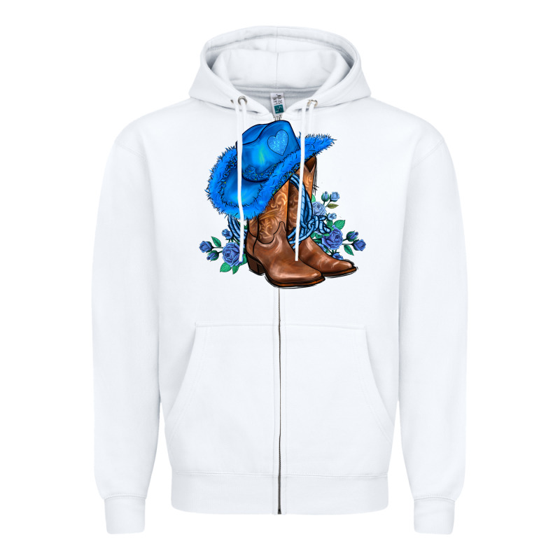 Valentines Day Blue Boots Cowgirl Hat And Roses Zipper Hoodie by AdoDesignShop | Teevron