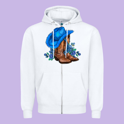 Valentines Day Blue Boots Cowgirl Hat And Roses Zipper Hoodie Designed By Adodesignshop