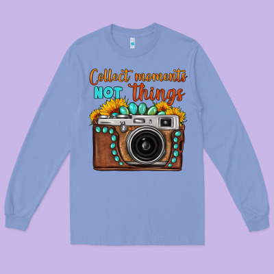 Collect Moments Not Things Sunflower Gemstone Vintage Camera Long Sleeve Tee Designed By Fadigitalartstudio