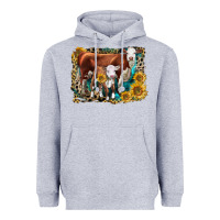 Heather Grey Hereford Cow and Hereford Calf With Leopard Heavyweight Hoodie - LillyAllenDesigns