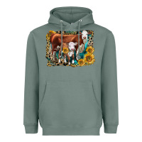 Sage Hereford Cow and Hereford Calf With Leopard Heavyweight Hoodie - LillyAllenDesigns