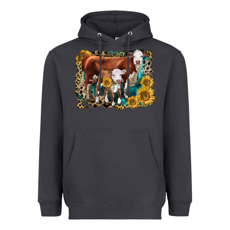 Hereford Cow And Hereford Calf With Leopard Heavyweight Hoodie by LillyAllenDesigns | Teevron