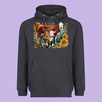 Hereford Cow And Hereford Calf With Leopard Heavyweight Hoodie Designed By Lillyallendesigns