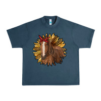 Midnight Navy sunflower with horse Urban Heavy Tee - RanaPortraitStore