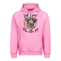 Fuchsia Pink just a girl who loves pigs floral wreath Urban Hoodie - BarkalooDesign