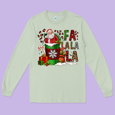 Fa La La La La Christmas Santa Claus Coffee Cup Long Sleeve Tee Designed By Fadigitalartstudio