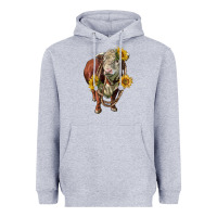 Heather Grey hereford bull rope and sunflowers Heavyweight Hoodie - LillyAllenDesigns
