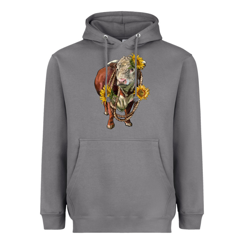 Hereford Bull Rope And Sunflowers Heavyweight Hoodie by LillyAllenDesigns | Teevron